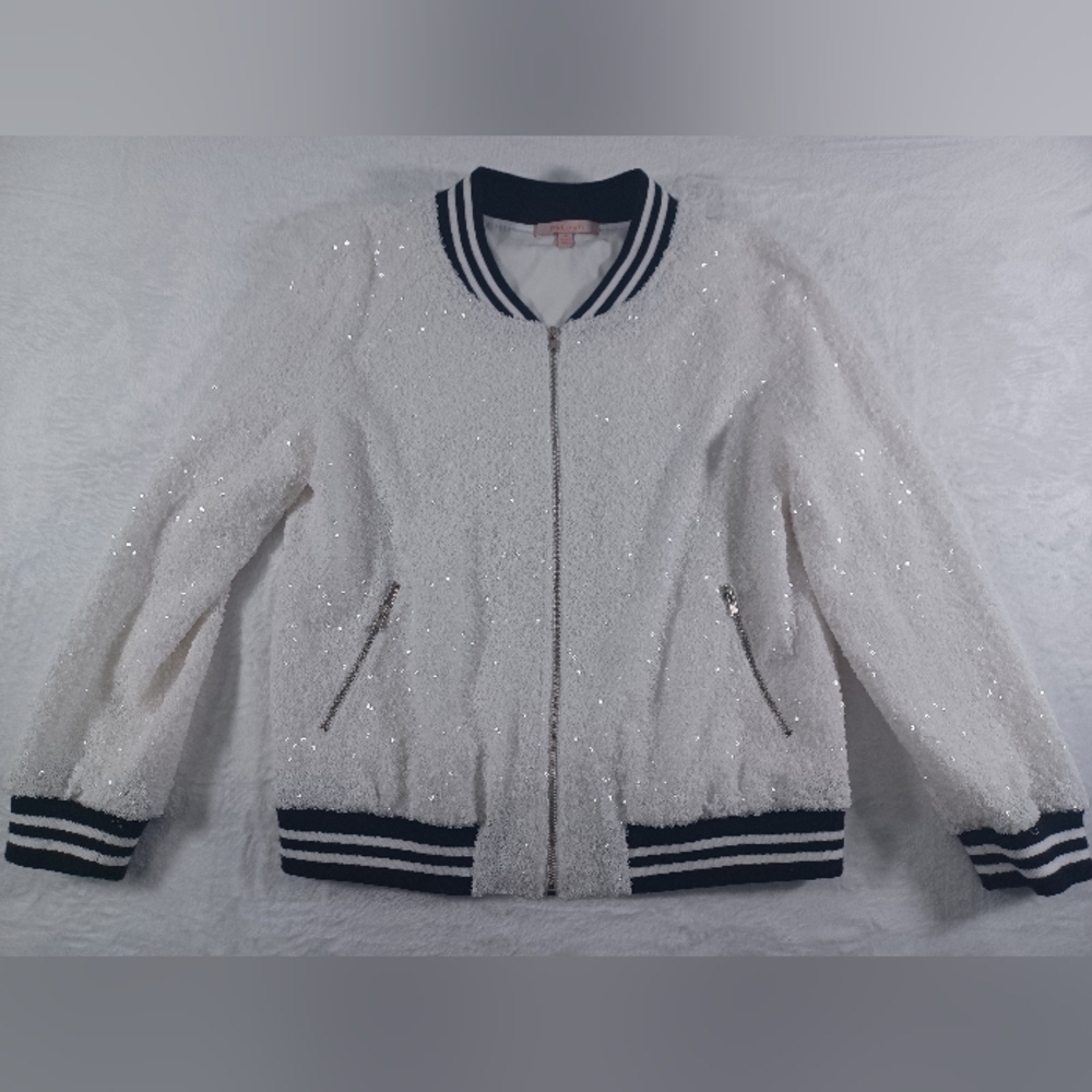 Vintage Maloom White Sequin Bomber Jacket Hong Kong Small